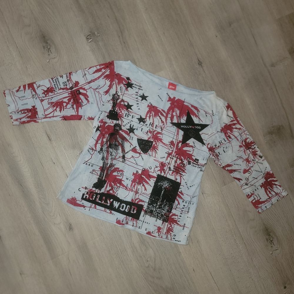 3/4 Sleeve Hollywood Graphic Tee - Blue & Red